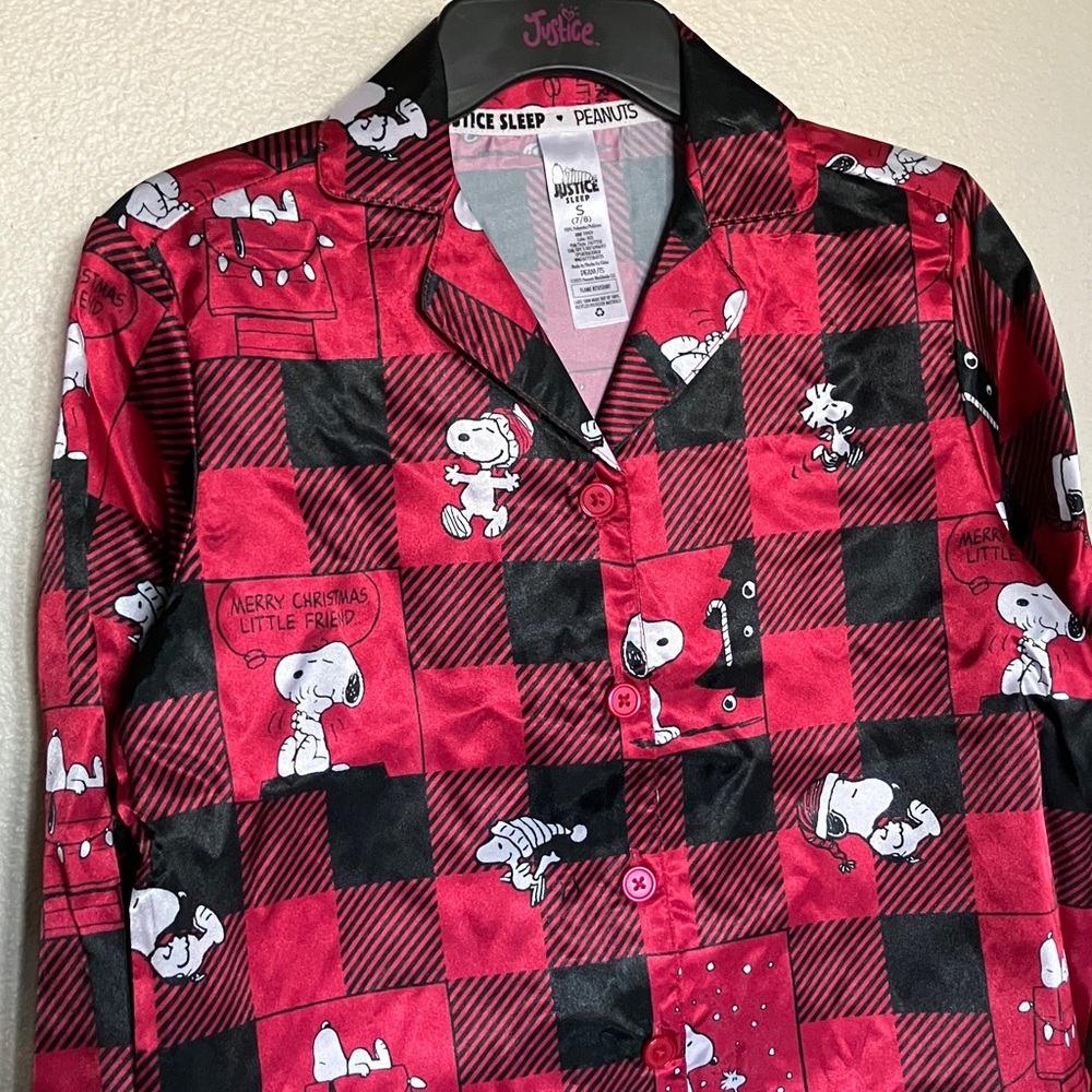 Justice Red and Black Snoopy Pajama Set Long‎ Sleeve and Pants NWT Size M 10